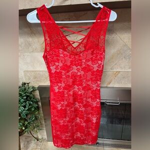 Bebe Elegant Red Lace Mini Dress